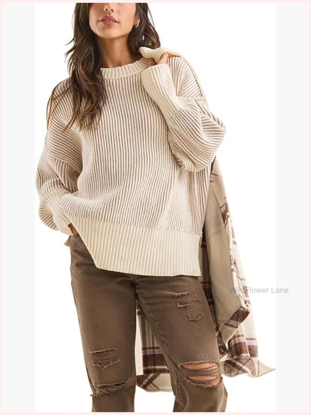Women's Oversized Ribbed Knit Pullover Sweater